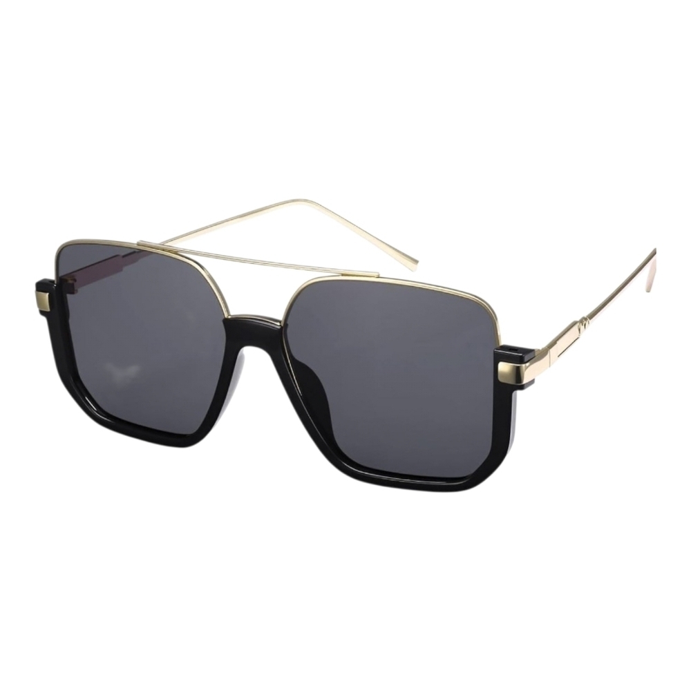 NEW Retro Oversized Sunglasses | Black & Gold | Semi Rimless - Black Tint Lenses